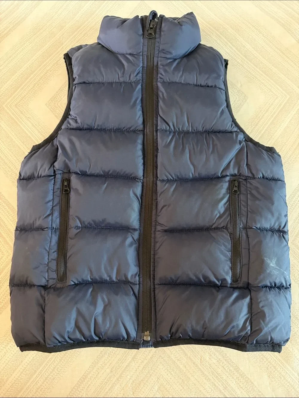 Gap Kids Small Navy Blue Puffer Vest Black Trim Zipper Sleeveless Jacket